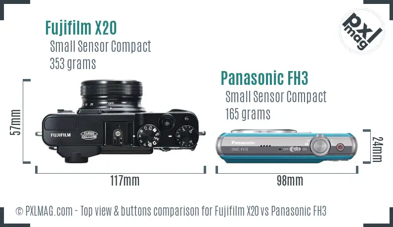 Fujifilm X20 vs Panasonic FH3 top view buttons comparison