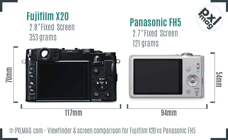 Fujifilm X20 vs Panasonic FH5 Screen and Viewfinder comparison