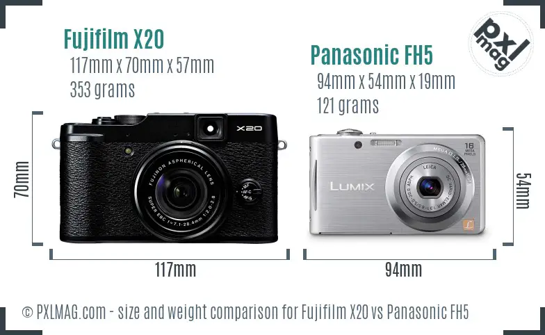 Fujifilm X20 vs Panasonic FH5 size comparison