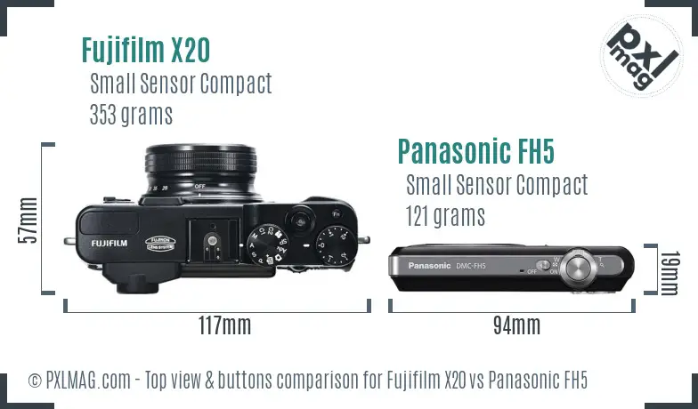Fujifilm X20 vs Panasonic FH5 top view buttons comparison