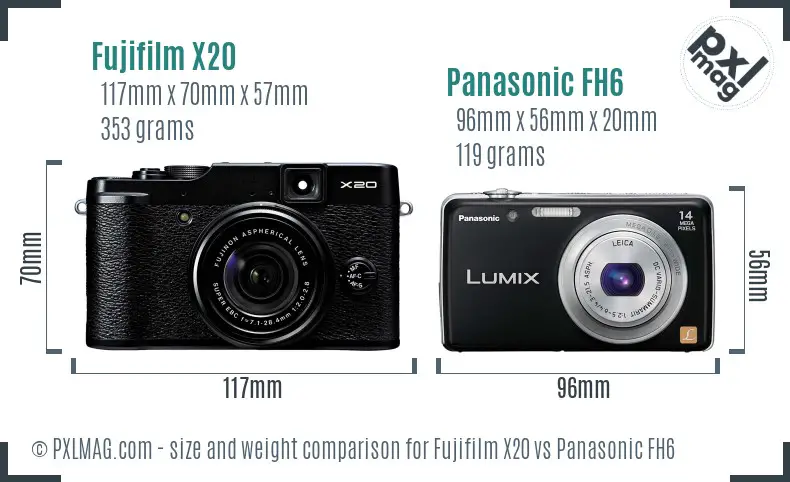 Fujifilm X20 vs Panasonic FH6 size comparison