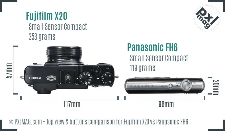 Fujifilm X20 vs Panasonic FH6 top view buttons comparison