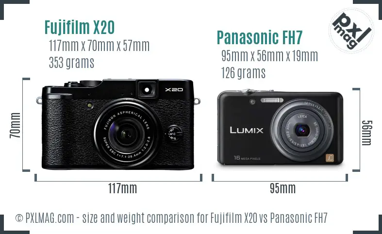 Fujifilm X20 vs Panasonic FH7 size comparison