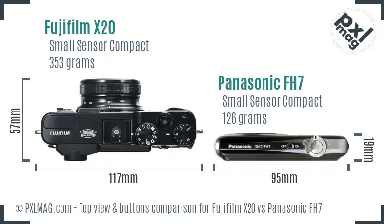 Fujifilm X20 vs Panasonic FH7 top view buttons comparison