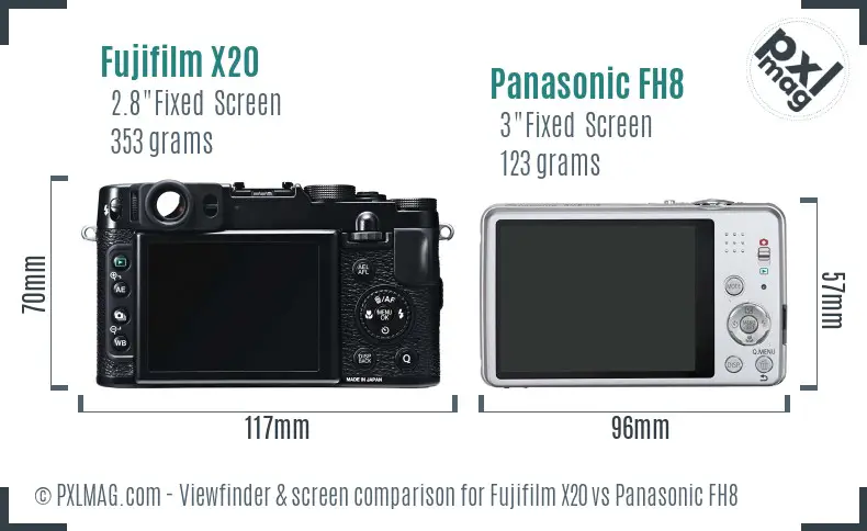 Fujifilm X20 vs Panasonic FH8 Screen and Viewfinder comparison