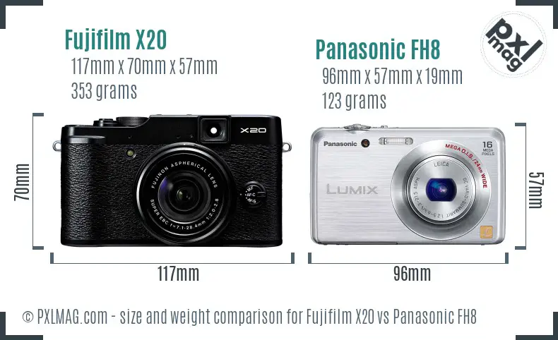 Fujifilm X20 vs Panasonic FH8 size comparison