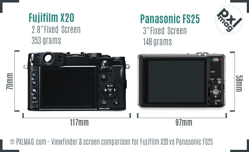 Fujifilm X20 vs Panasonic FS25 Screen and Viewfinder comparison