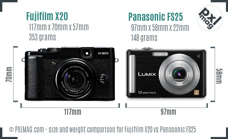 Fujifilm X20 vs Panasonic FS25 size comparison
