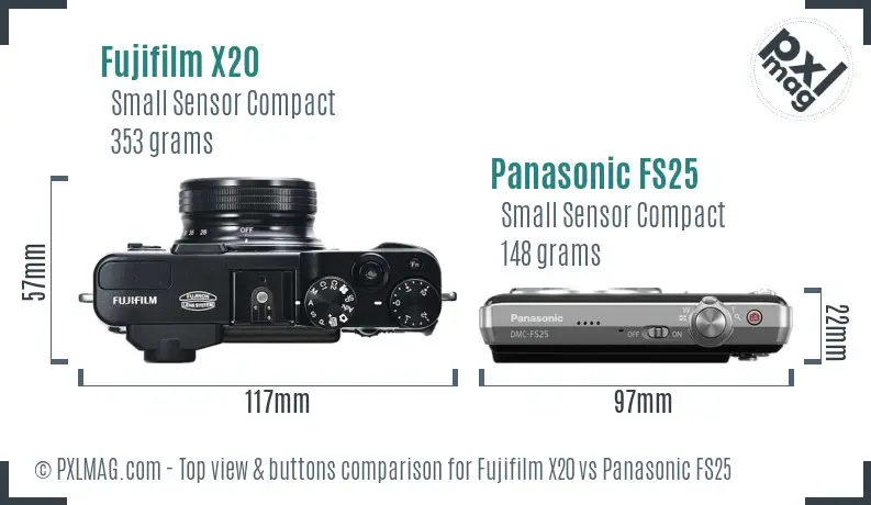 Fujifilm X20 vs Panasonic FS25 top view buttons comparison