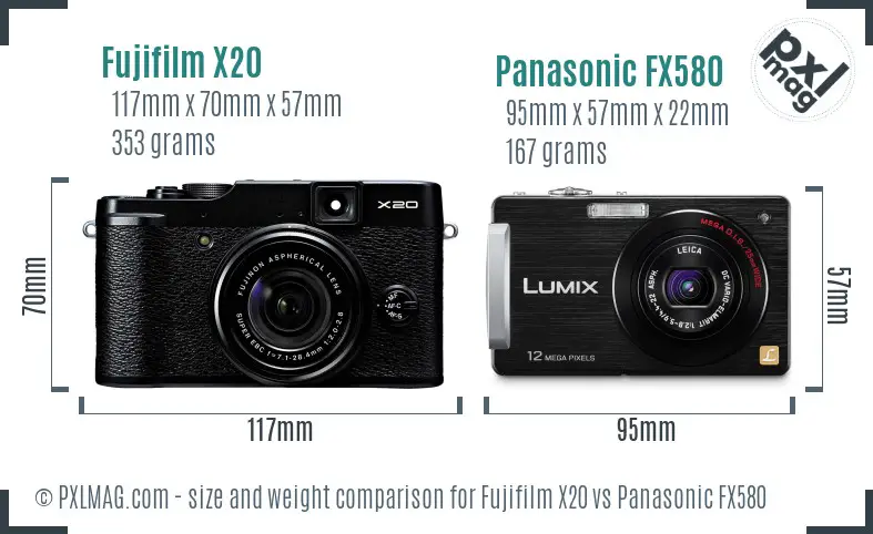 Fujifilm X20 vs Panasonic FX580 size comparison