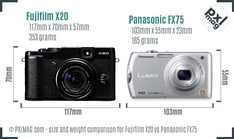 Fujifilm X20 vs Panasonic FX75 size comparison