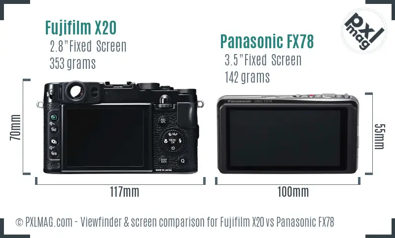 Fujifilm X20 vs Panasonic FX78 Screen and Viewfinder comparison