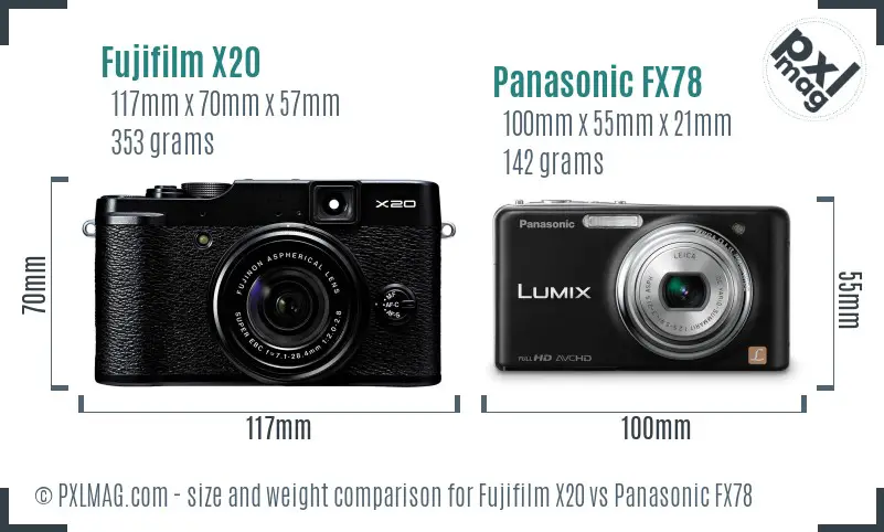 Fujifilm X20 vs Panasonic FX78 size comparison