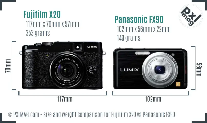 Fujifilm X20 vs Panasonic FX90 size comparison