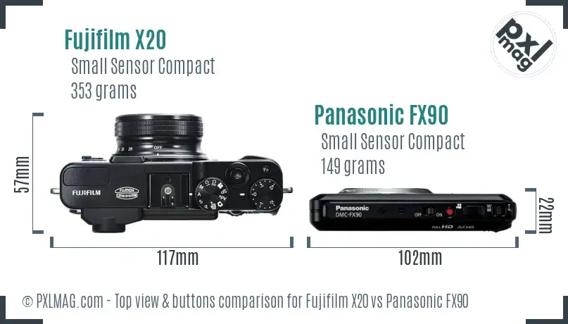 Fujifilm X20 vs Panasonic FX90 top view buttons comparison