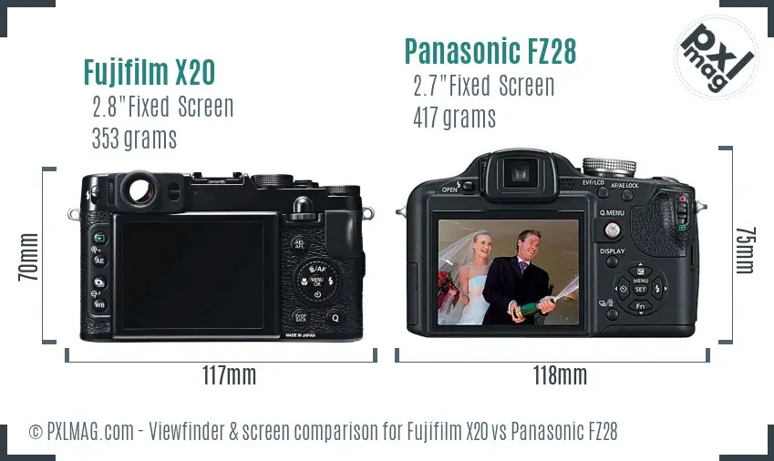 Fujifilm X20 vs Panasonic FZ28 Screen and Viewfinder comparison