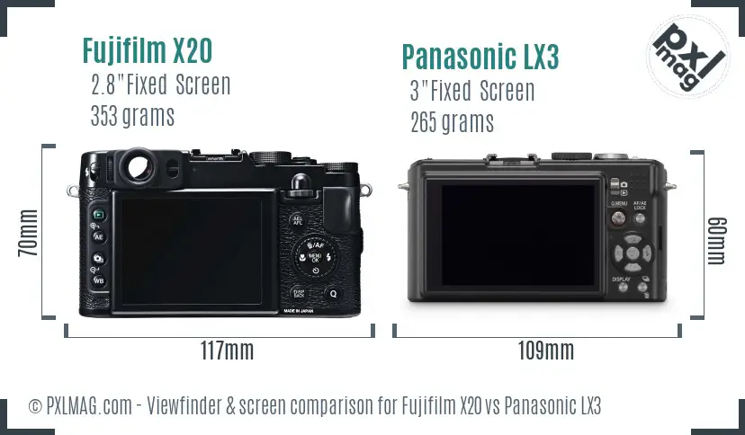 Fujifilm X20 vs Panasonic LX3 Screen and Viewfinder comparison