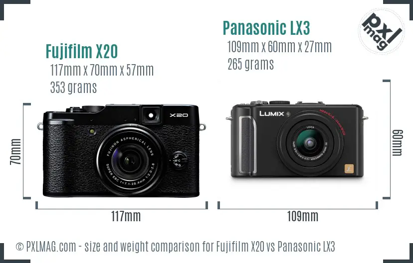 Fujifilm X20 vs Panasonic LX3 size comparison