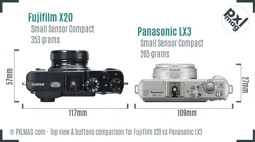 Fujifilm X20 vs Panasonic LX3 top view buttons comparison