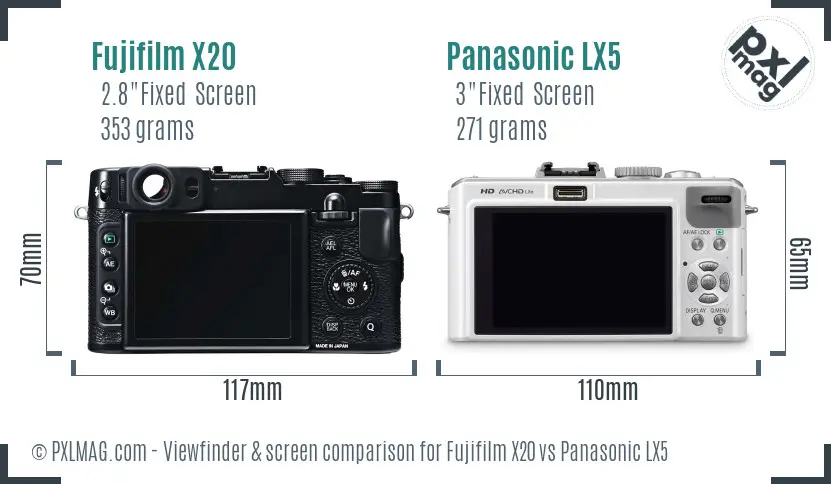 Fujifilm X20 vs Panasonic LX5 Screen and Viewfinder comparison