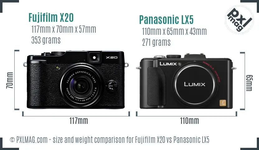 Fujifilm X20 vs Panasonic LX5 size comparison