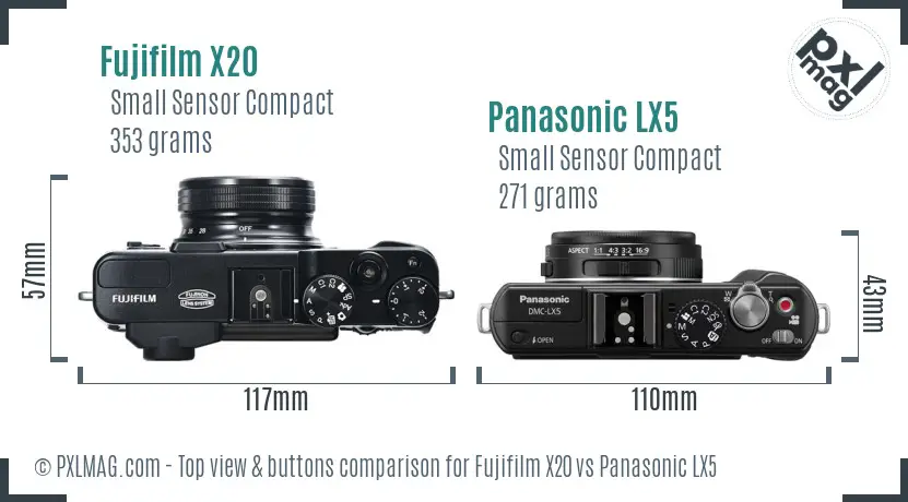 Fujifilm X20 vs Panasonic LX5 top view buttons comparison