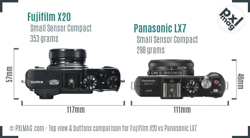 Fujifilm X20 vs Panasonic LX7 top view buttons comparison