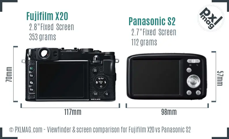 Fujifilm X20 vs Panasonic S2 Screen and Viewfinder comparison