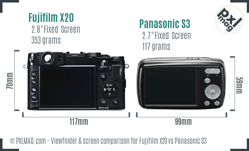 Fujifilm X20 vs Panasonic S3 Screen and Viewfinder comparison