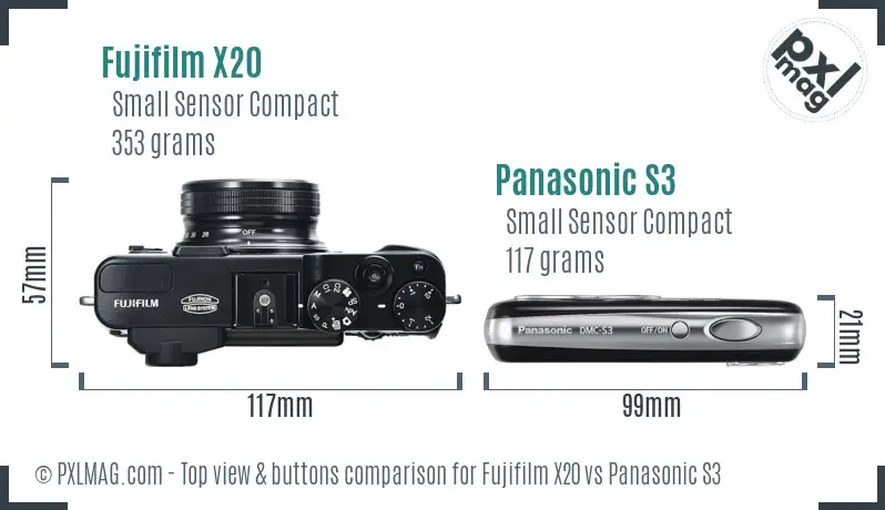 Fujifilm X20 vs Panasonic S3 top view buttons comparison