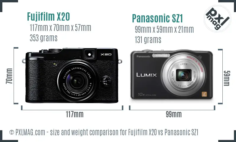 Fujifilm X20 vs Panasonic SZ1 size comparison