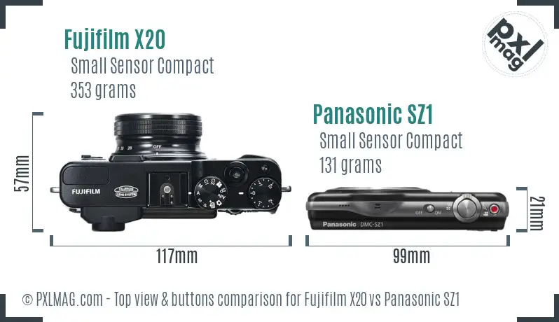 Fujifilm X20 vs Panasonic SZ1 top view buttons comparison