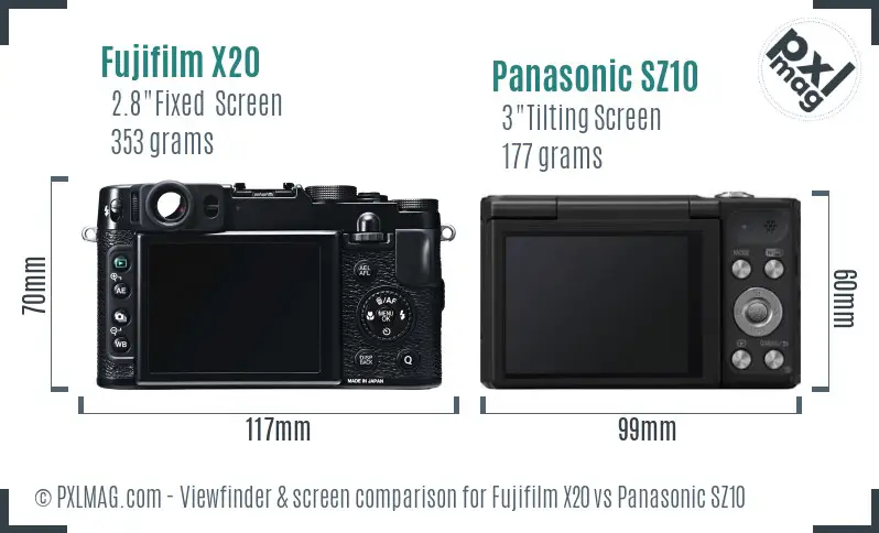 Fujifilm X20 vs Panasonic SZ10 Screen and Viewfinder comparison