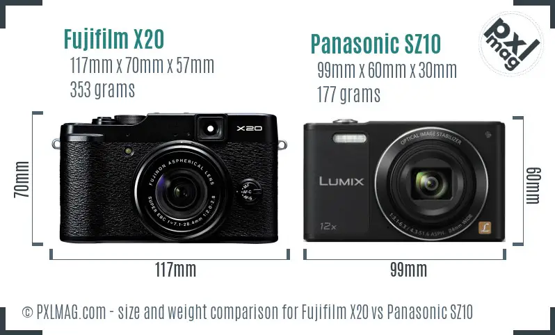 Fujifilm X20 vs Panasonic SZ10 size comparison