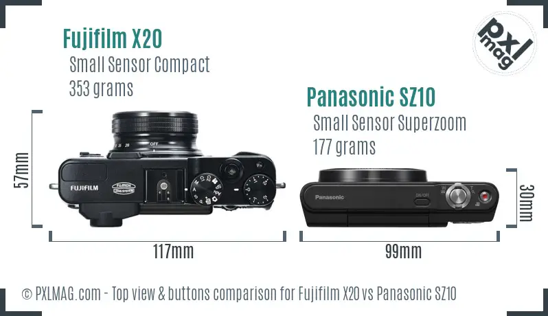 Fujifilm X20 vs Panasonic SZ10 top view buttons comparison