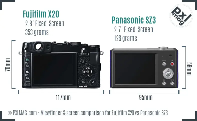 Fujifilm X20 vs Panasonic SZ3 Screen and Viewfinder comparison