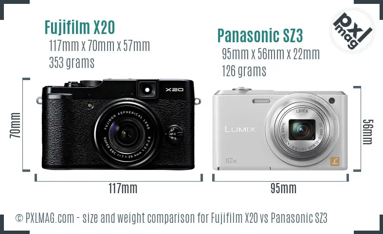 Fujifilm X20 vs Panasonic SZ3 size comparison