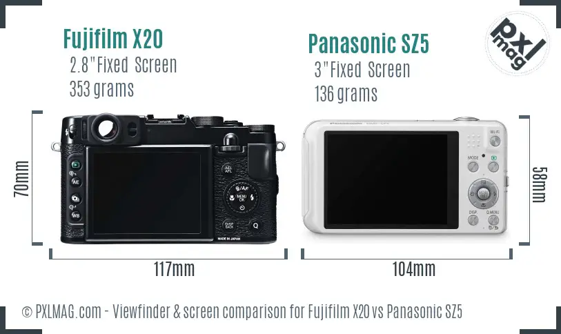 Fujifilm X20 vs Panasonic SZ5 Screen and Viewfinder comparison