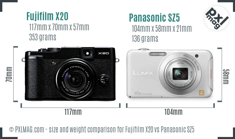 Fujifilm X20 vs Panasonic SZ5 size comparison