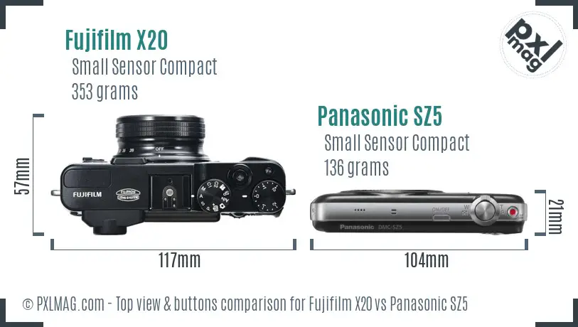 Fujifilm X20 vs Panasonic SZ5 top view buttons comparison