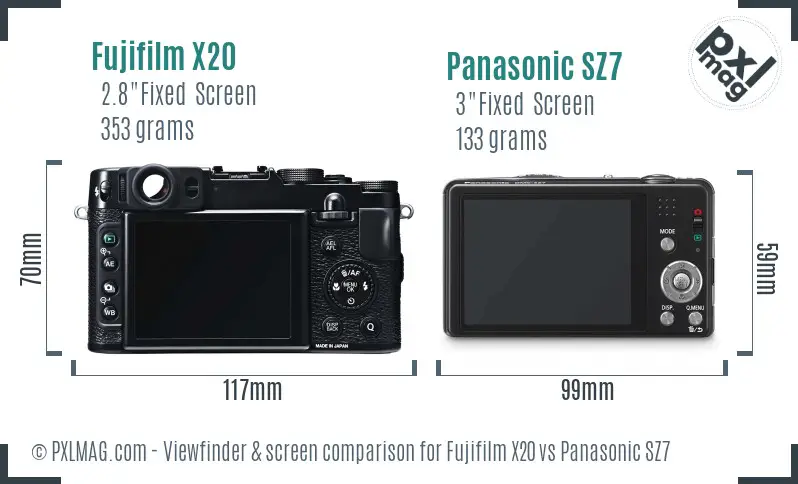 Fujifilm X20 vs Panasonic SZ7 Screen and Viewfinder comparison