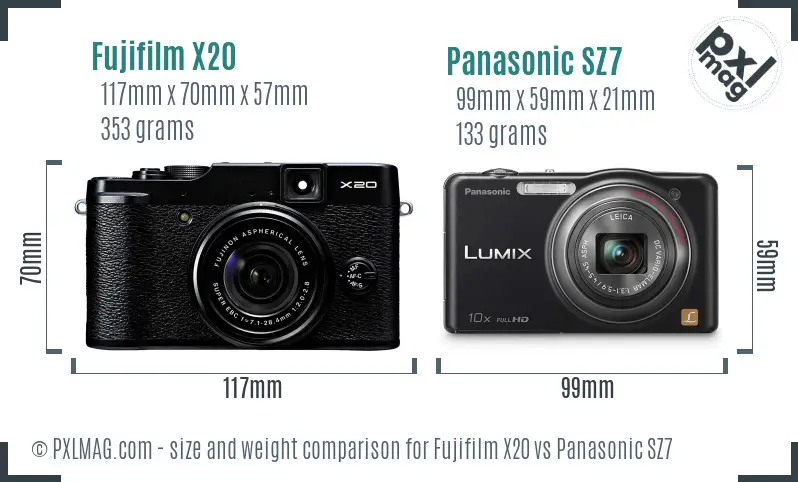 Fujifilm X20 vs Panasonic SZ7 size comparison