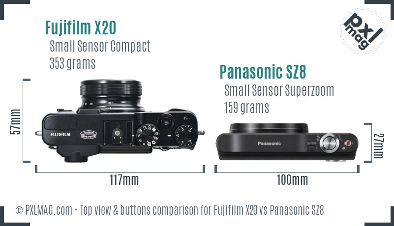 Fujifilm X20 vs Panasonic SZ8 top view buttons comparison