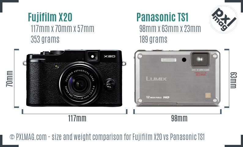 Fujifilm X20 vs Panasonic TS1 size comparison
