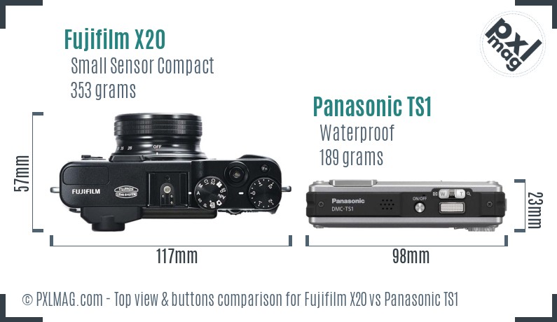 Fujifilm X20 vs Panasonic TS1 top view buttons comparison