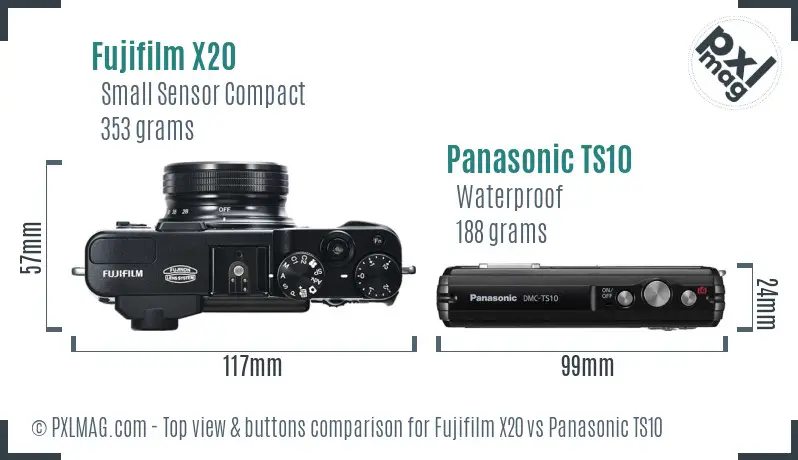 Fujifilm X20 vs Panasonic TS10 top view buttons comparison Fujifilm X20 vs Panasonic TS10 top view buttons comparison