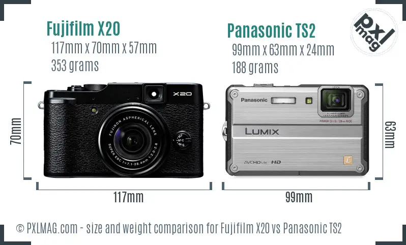 Fujifilm X20 vs Panasonic TS2 size comparison