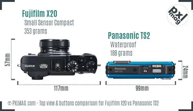 Fujifilm X20 vs Panasonic TS2 top view buttons comparison