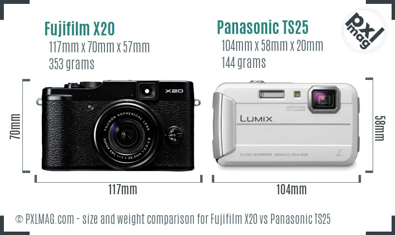 Fujifilm X20 vs Panasonic TS25 size comparison