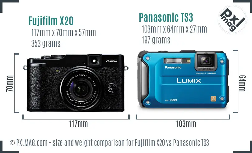 Fujifilm X20 vs Panasonic TS3 size comparison